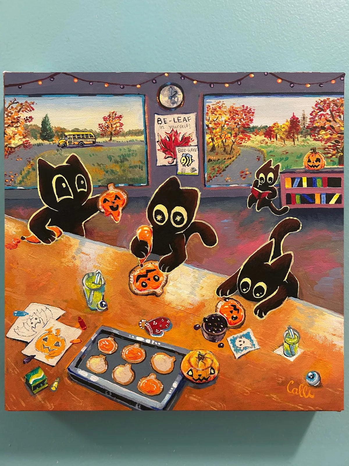 "Making Cookies" - 12x12inch Original Acrylic Halloween Painting
