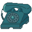 Pixel art of a teal rotary phone